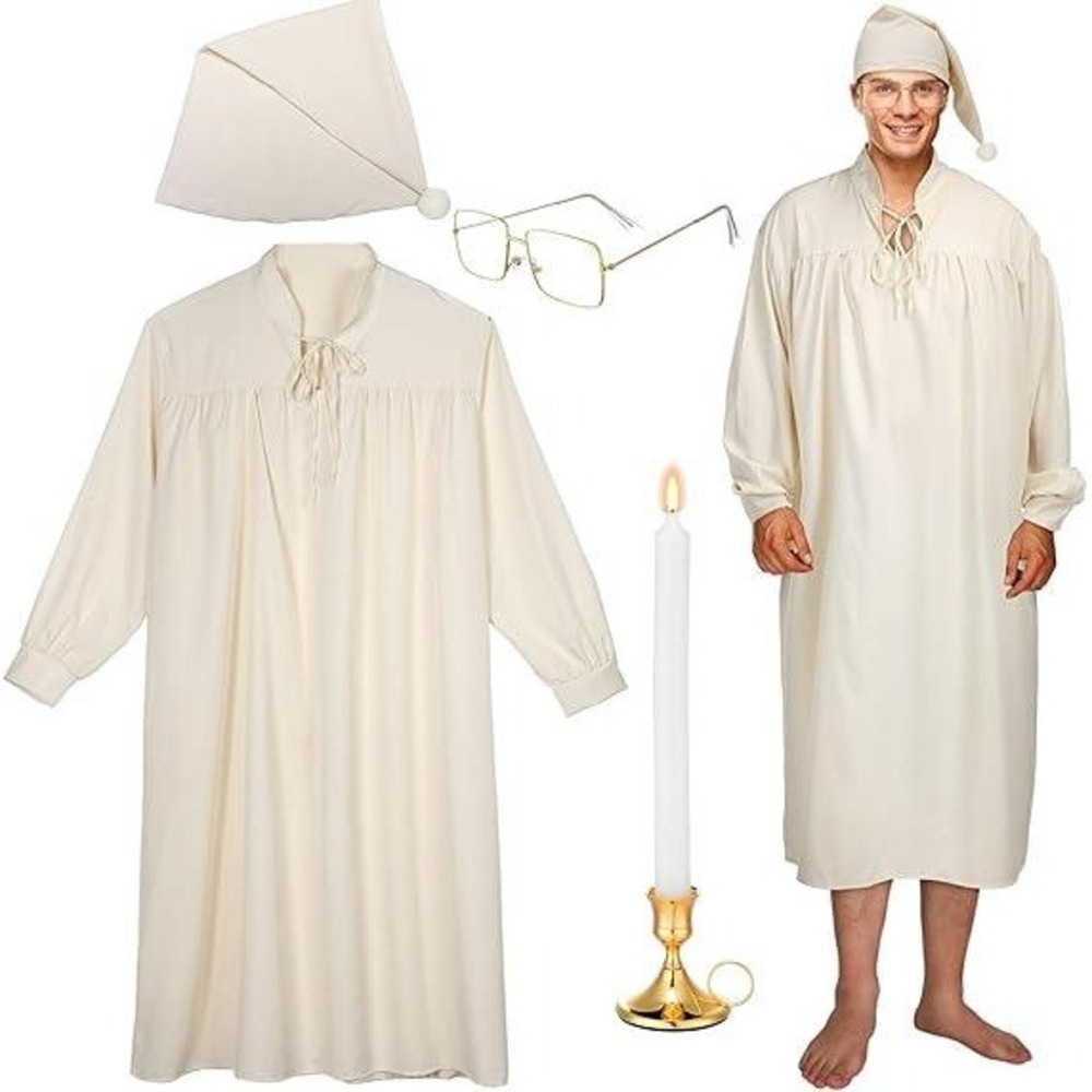 MSRP $46 Cuffbow Men's M Beige 5 Pcs Funny Pajama Set Includes Nightgown Sleep